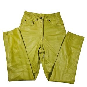 Vintage 90's High Waisted Leather Tapered Pants Lime Green Vakko Sport Womens 6
